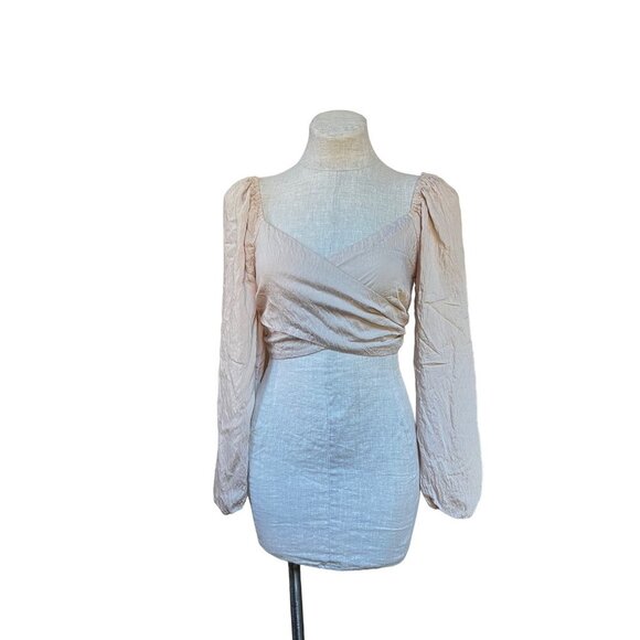 Retro 70s Disco Cropped Blouse Blush Pink Womens Medium - Picture 2 of 10